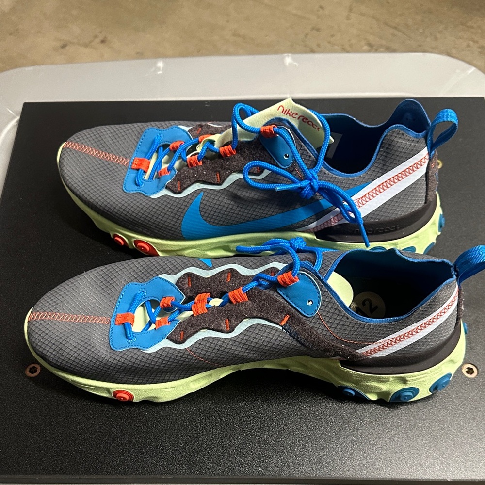 Nike React Gray and Blue Sneakers with Orange Accents